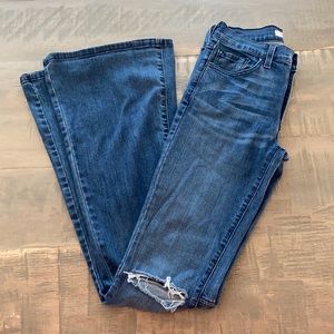 O2 boutique flare jeans distressed knee bell bottoms